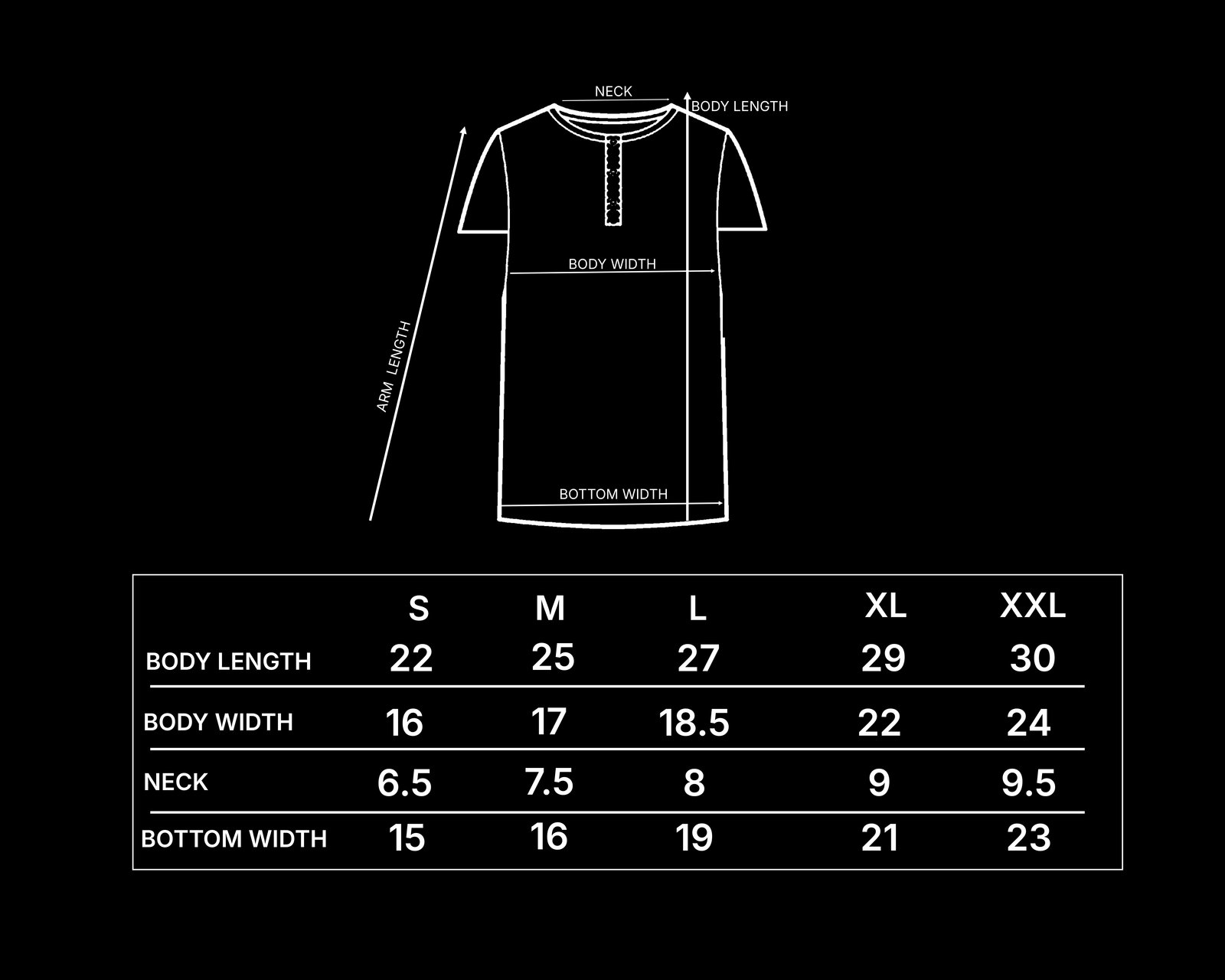 Henley Short Sleeve size chart
