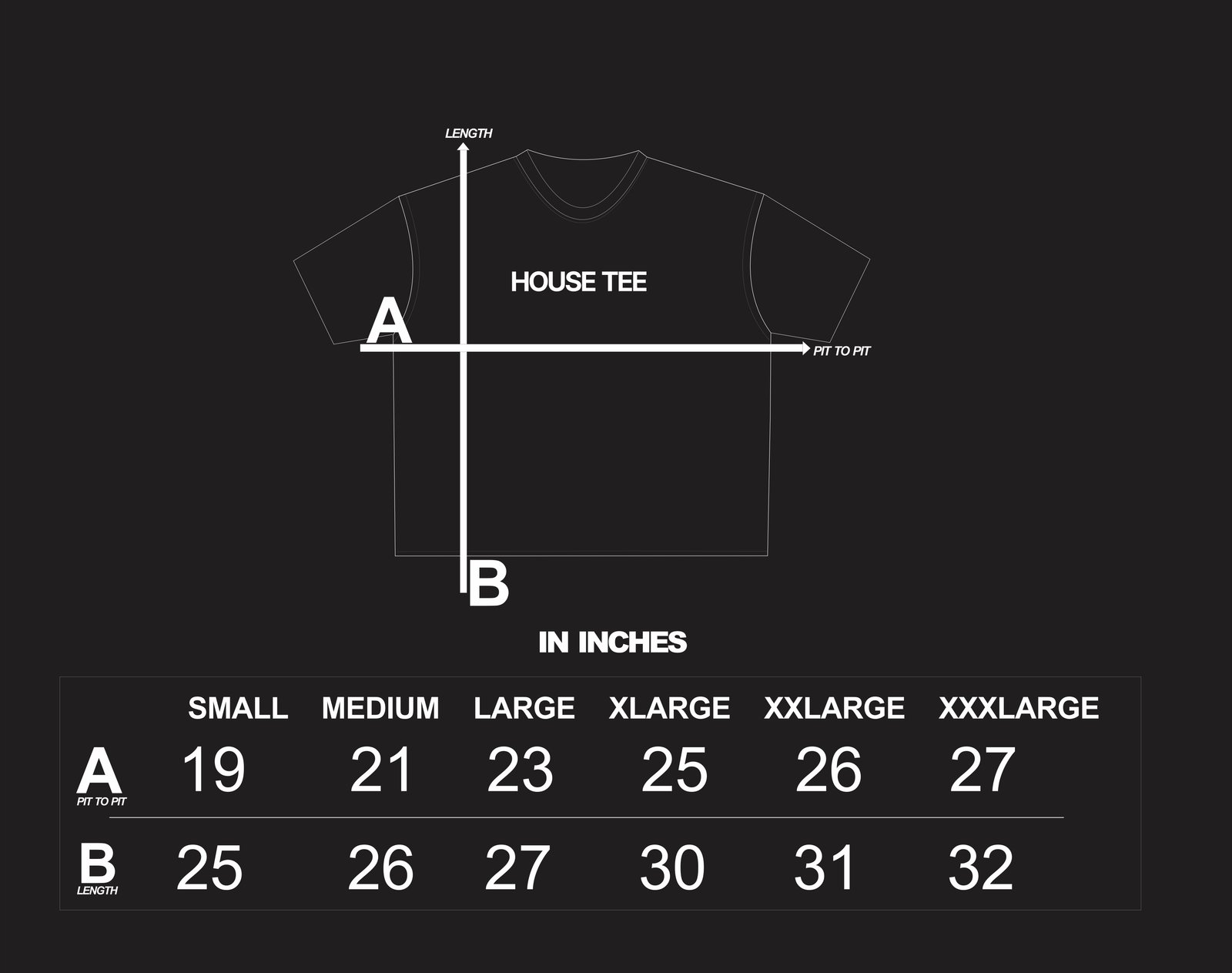 House Tee size chart